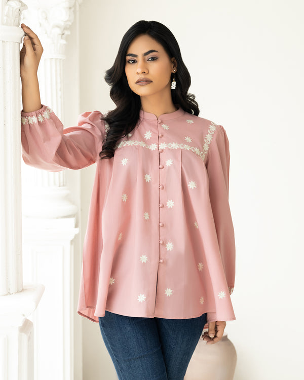 Stylish Pink Floral Cotton Shirt