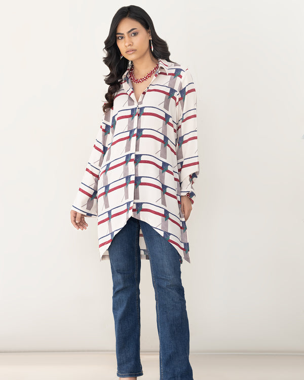 Stylish Women's Geometric Print Longline Shirt