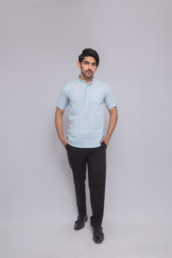 Men's Short-Sleeve Mandarin Collar Casual Shirt