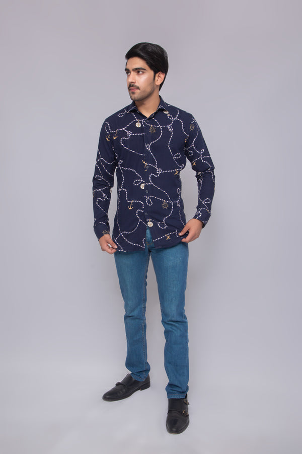 Men's Long-Sleeve Nautical Print Shirt
