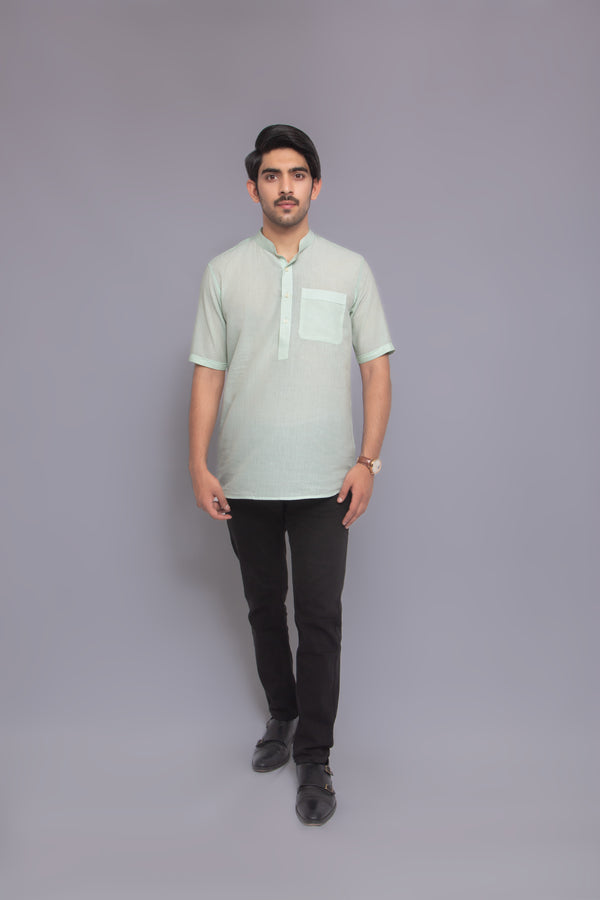 Men's Mint Green Short-Sleeve Casual Shirt