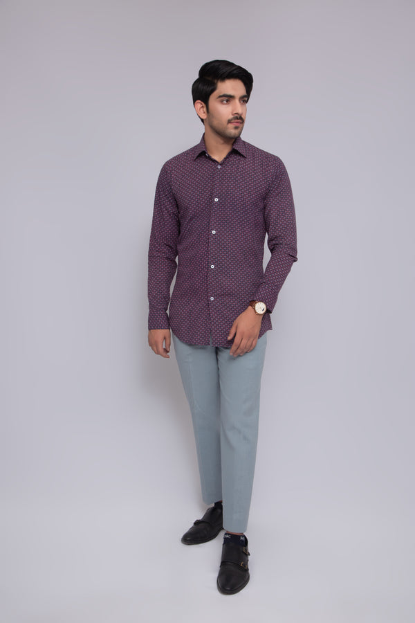 Men's Long Sleeve Geometric Pattern Shirt
