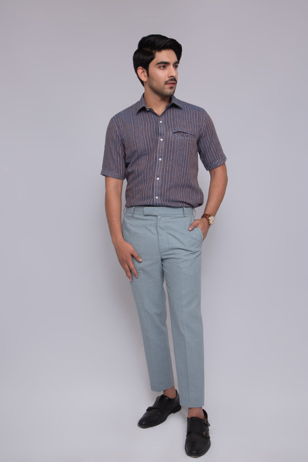 Men's Short Sleeve Pure Cotton Striped Casual Shirt