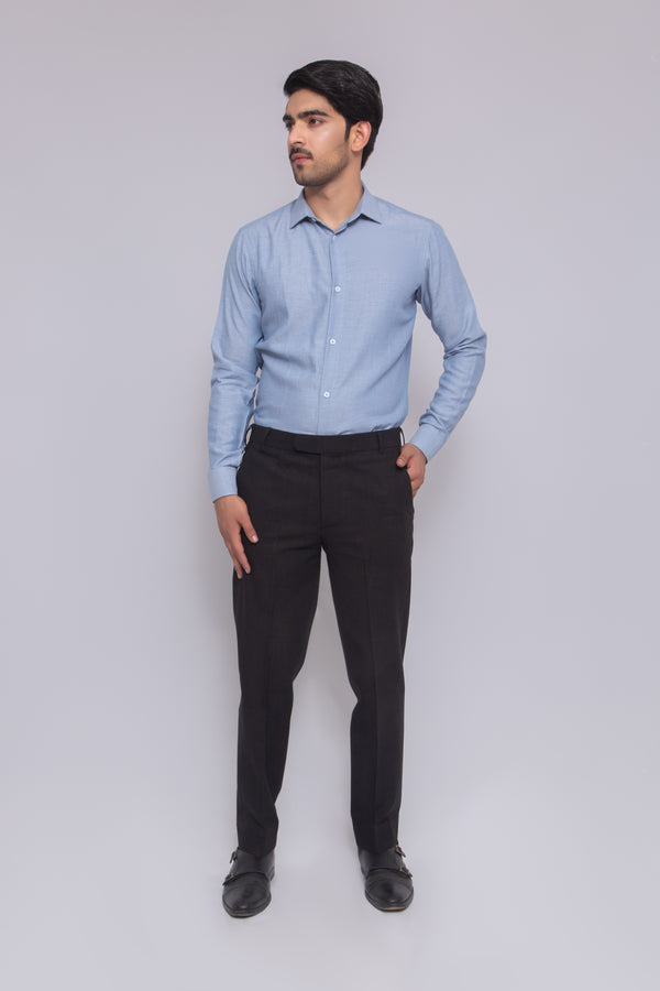 Men's Long Sleeve Light Blue Cotton Shirt