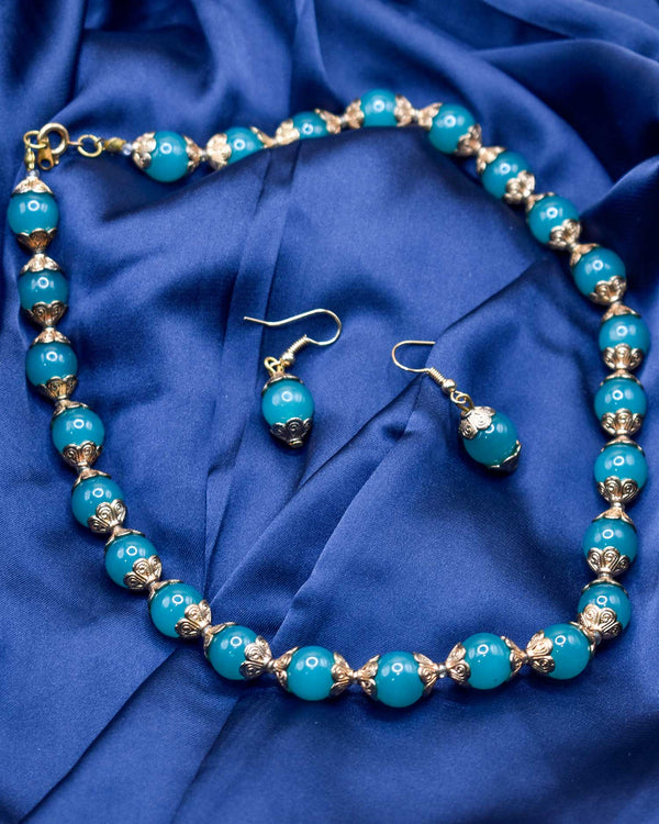 Handcrafted Blue Beads Necklace Set