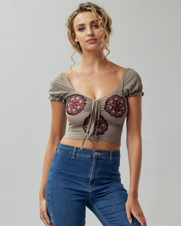 Maroon Embroidered Cotton Top