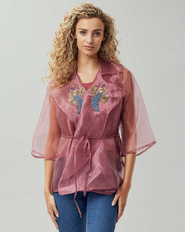 Hand Embroidered Organza kimono And Top