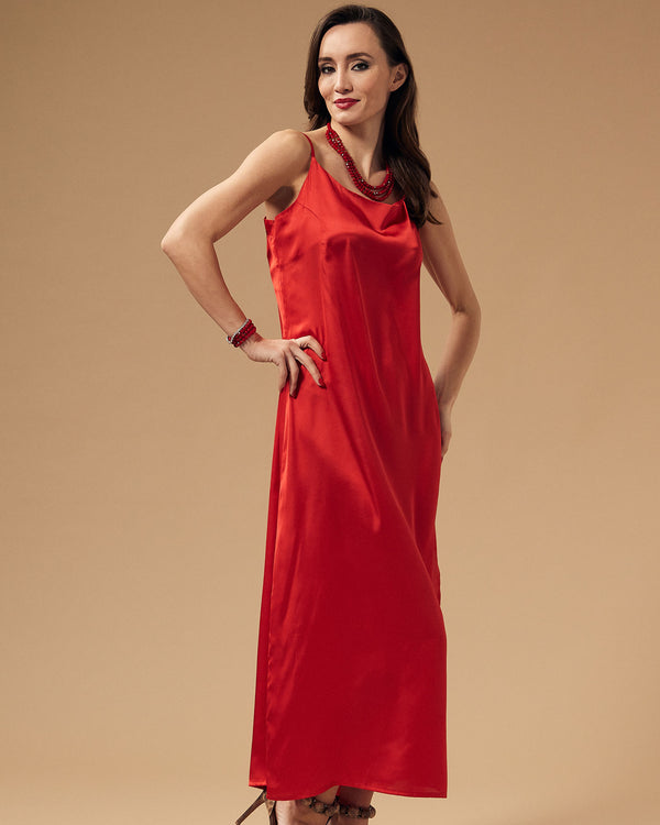 Red Silk Long Dress