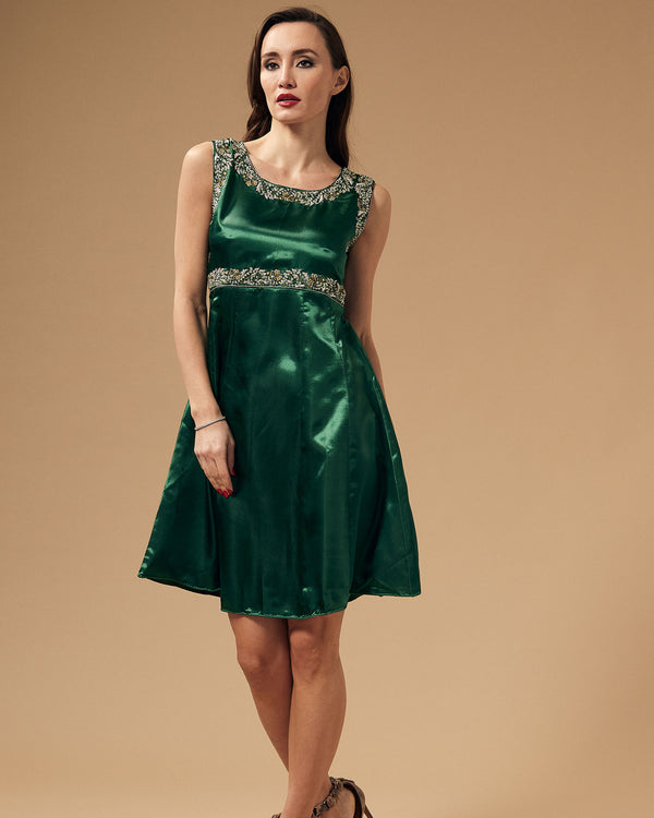 Hand Embroidered Green Silk Dress