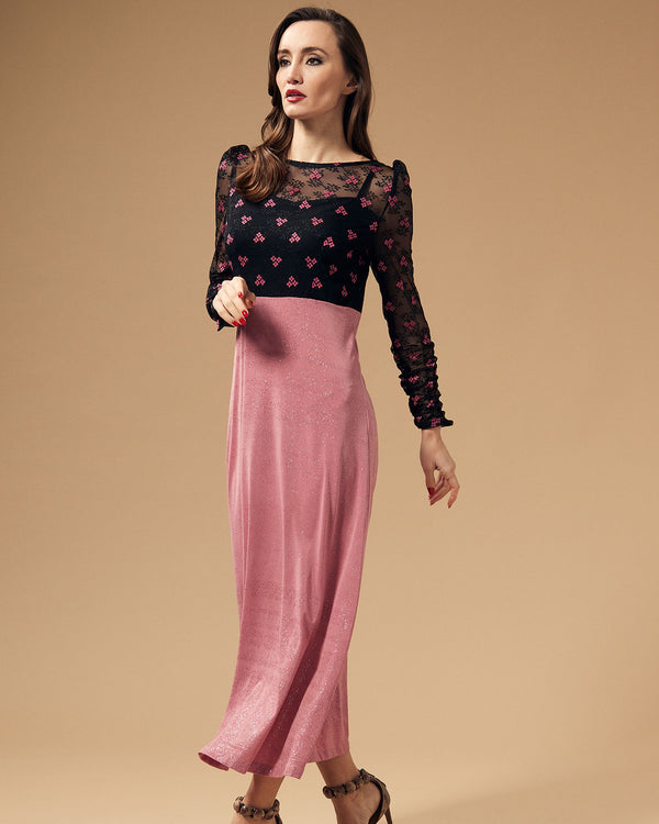Black And Pink Net Jersey Dress