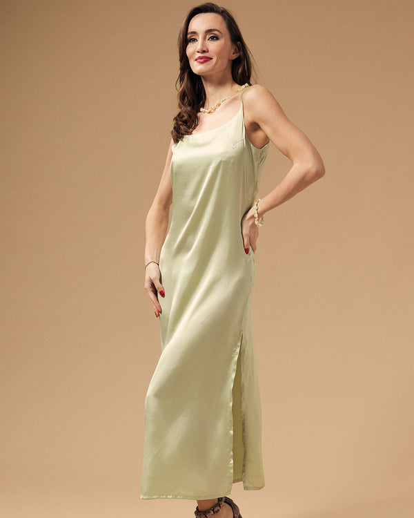 Thistle Green Satin Silk Dress