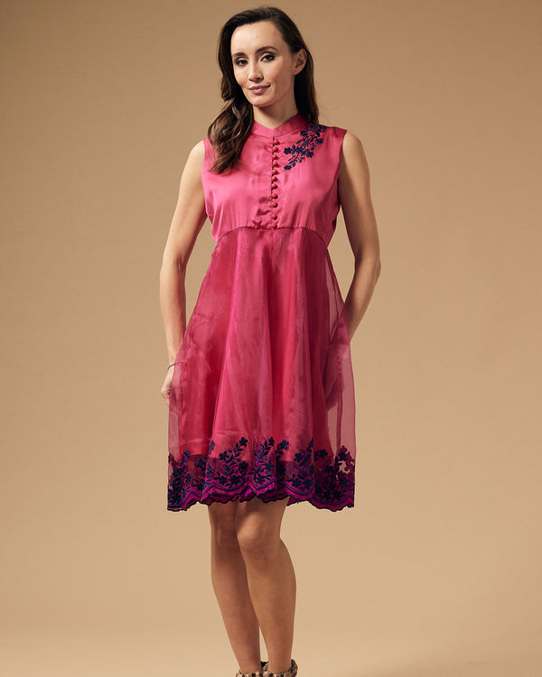 Silk And Organza Embroidered Flared Dress