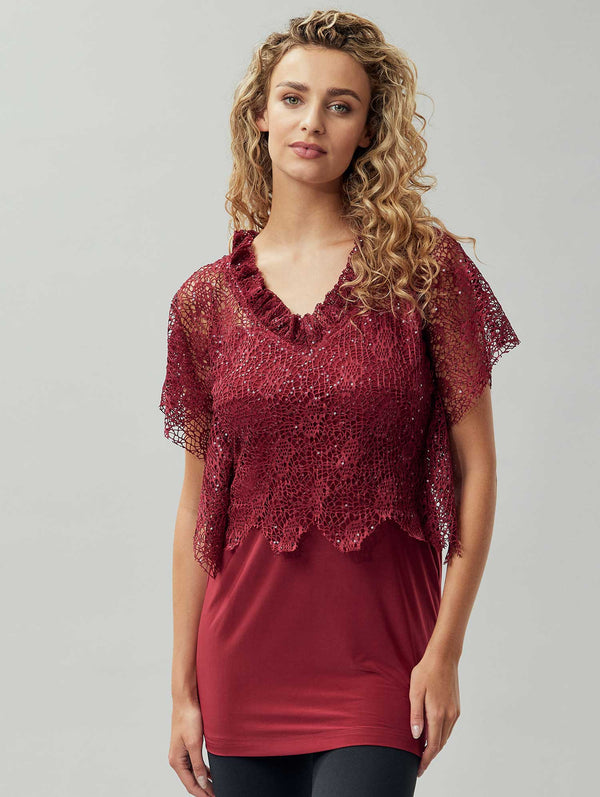 Maroon Net And Jersey Top