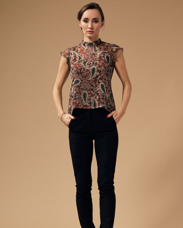 Turtle Neck Pin Tuck Top