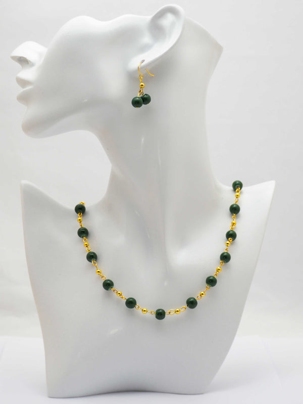 Round Green And Gold Bead Necklace Set